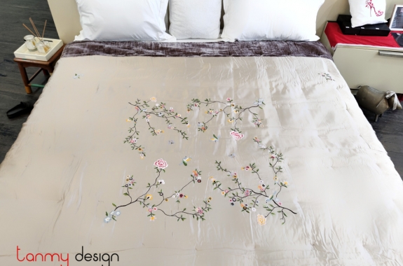 Silk & Velvet blanket King size (Peach blossom embroidery)